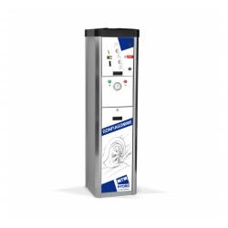 Inflates TI tires panel pressure gauge with electronic coin mechanism and integrated compressor