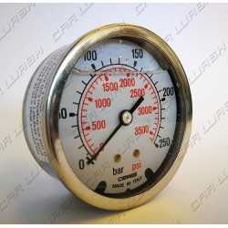 Glycerine stainless steel pressure gauge 0-250 bar axial att. 1/4 '' d. 63 mm.