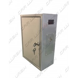 Timed stainless steel box with mechanical coin acceptor for token, timer card and display