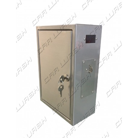 Timed stainless steel box with mechanical coin mechanism