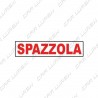 Red written sticker BRUSH white background 26x10