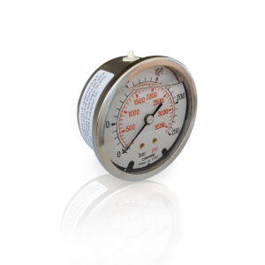 Glycerine stainless steel pressure gauge 0-250 bar axial att. 1/4 '' d. 63 mm.