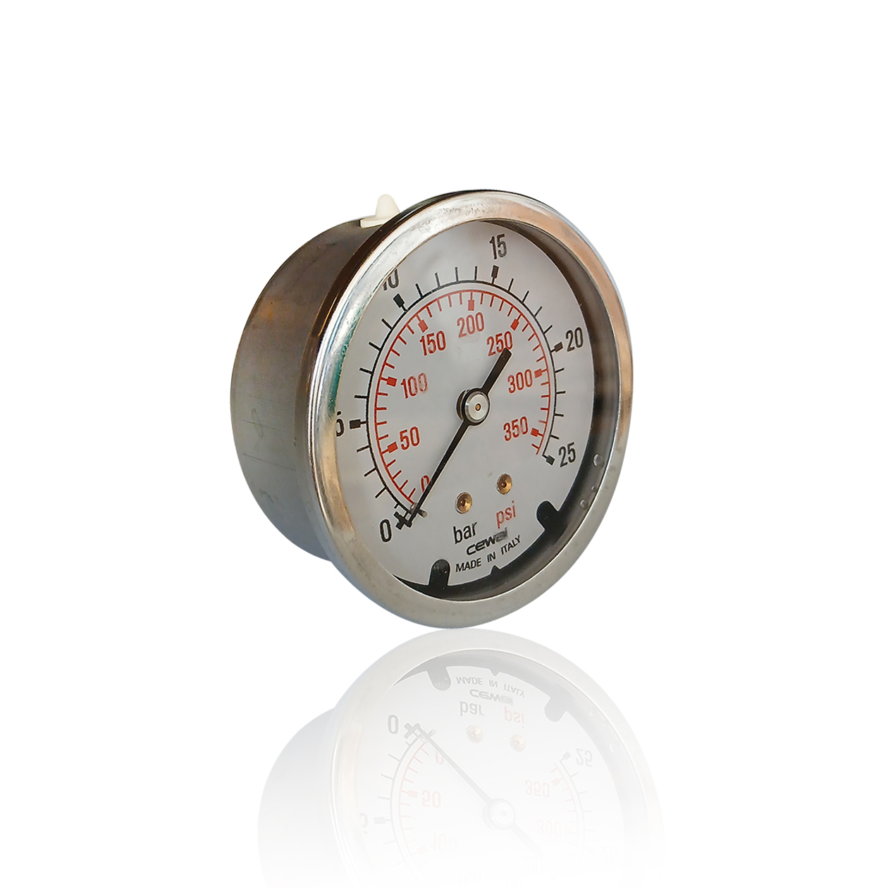 Manometro inox glicerina 0-25 bar assiale att. 1/4'' d. 63 mm.