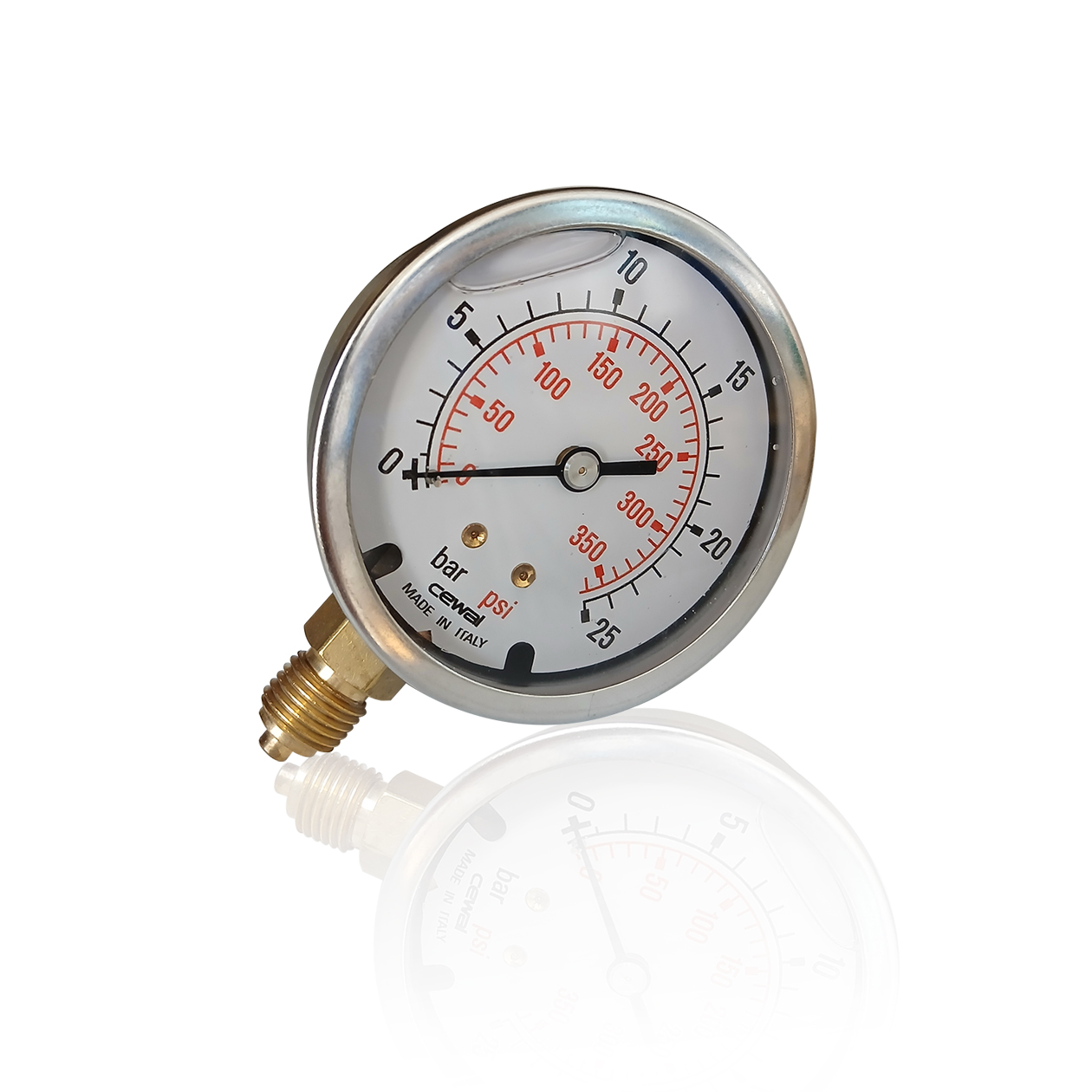 Manometro inox glicerina 0-25 bar radiale att. 1/4'' d. 63 mm.