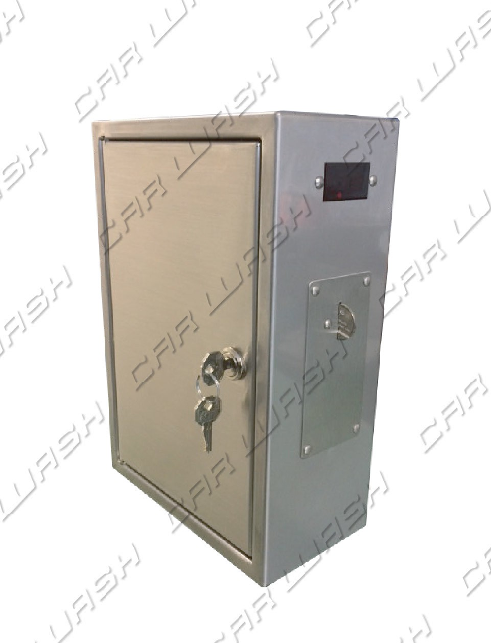 Timed stainless steel box with mechanical coin mechanism